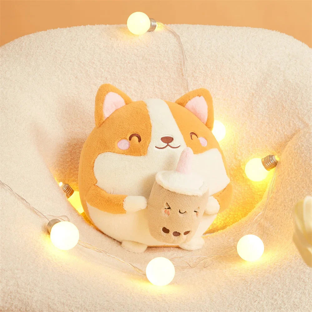 Bubble Tea Funny Stuffed Toy 30cm Cute Fat Corgi Plush Toy Cartoon Animal Pillow Stuffed Soft Cup Milk Tea Boba Plushie Doll Children Christmas Gifts ShopOnlyDeal