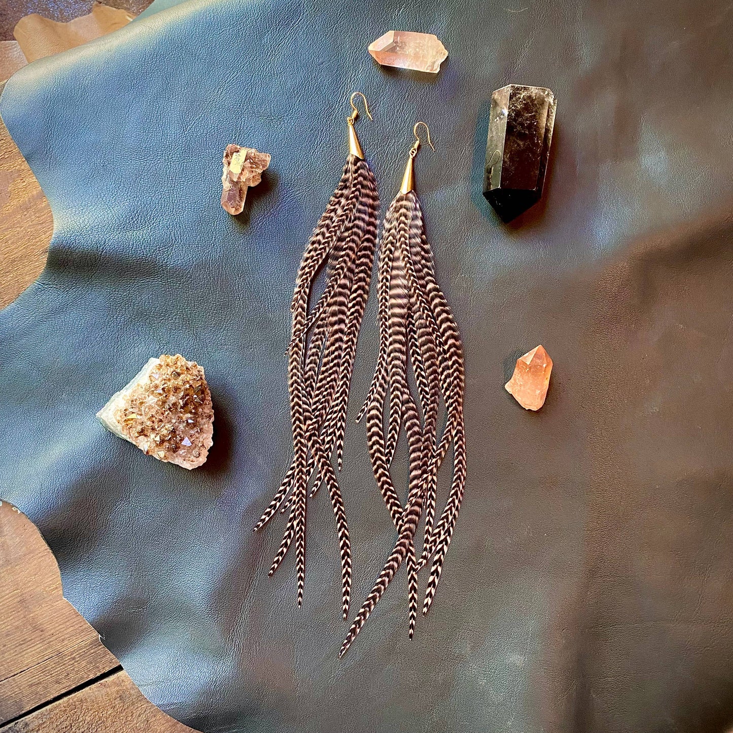 FREEBIRDS COLLECTION: Cone Feather Earrings - Coral Grizzly