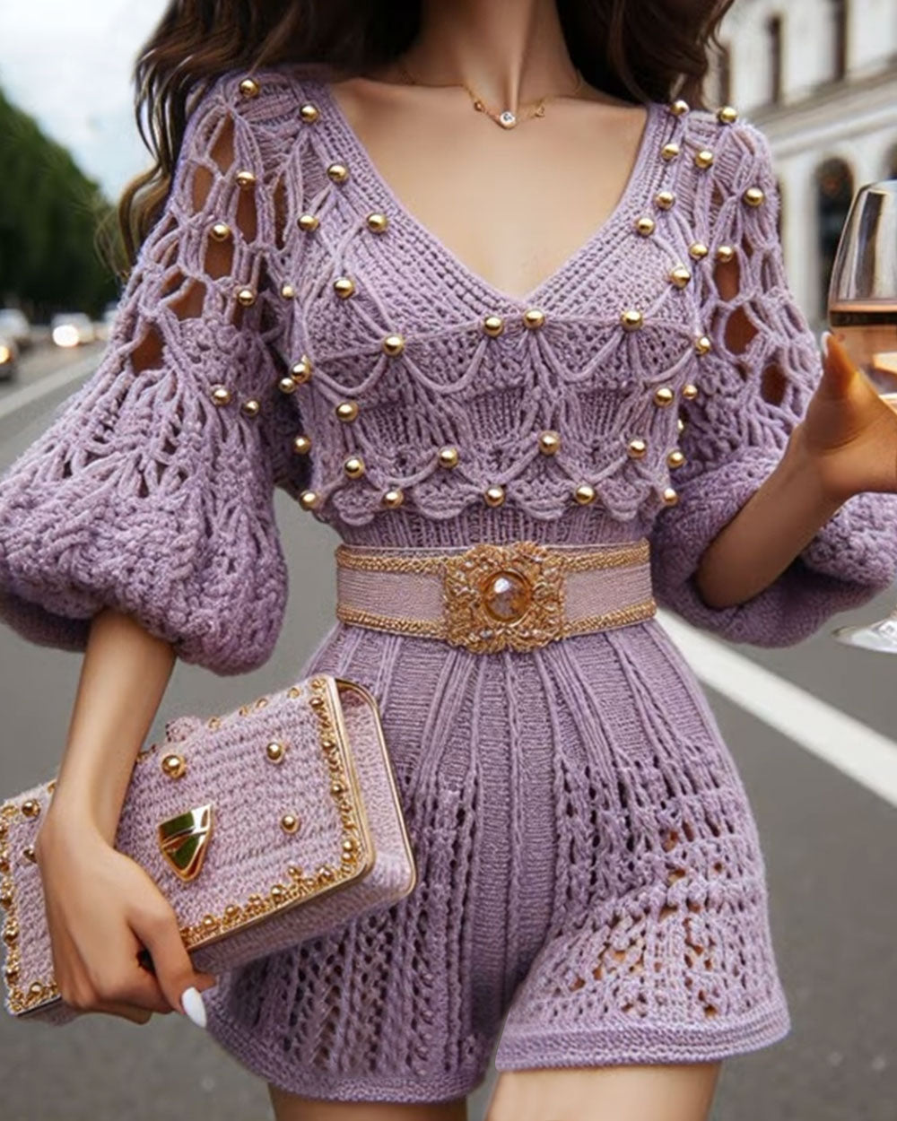 Metallic Pearl Crochet Jumpsuit