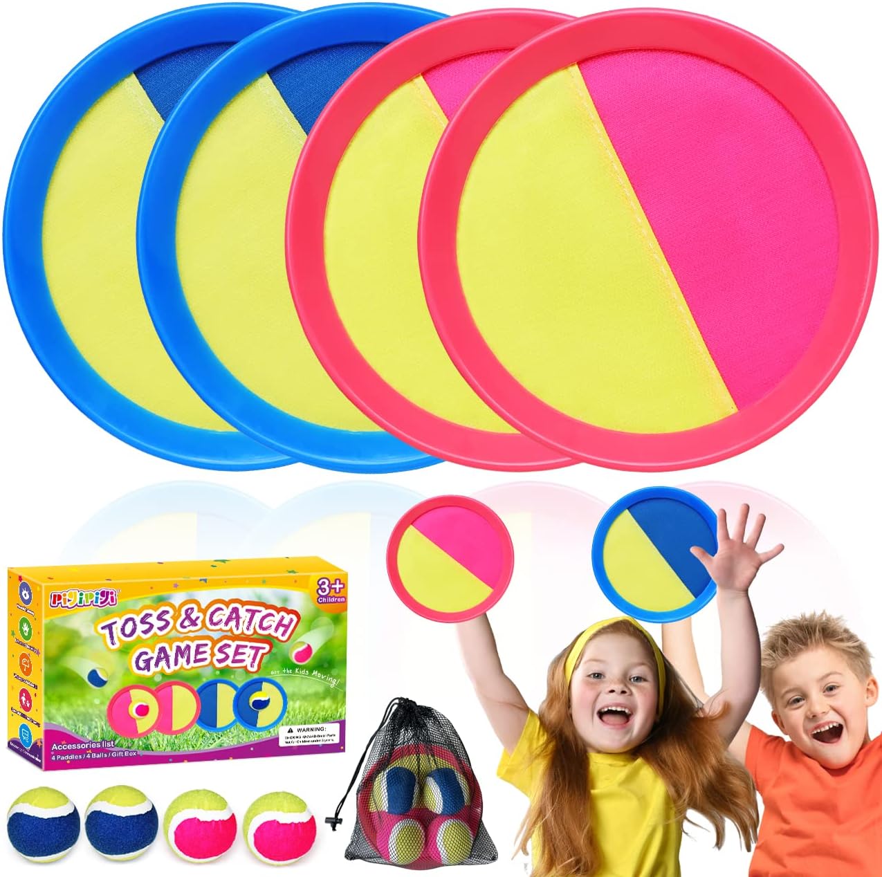 pigipigi Toss and Catch Ball Games: Outdoor Beach Toys for Kids Age 3-12 Years Old Boys Girls Birthday Gifts Outside Activity Yard Paddle Game Toddler Backyard Game Set Family Sport Toy