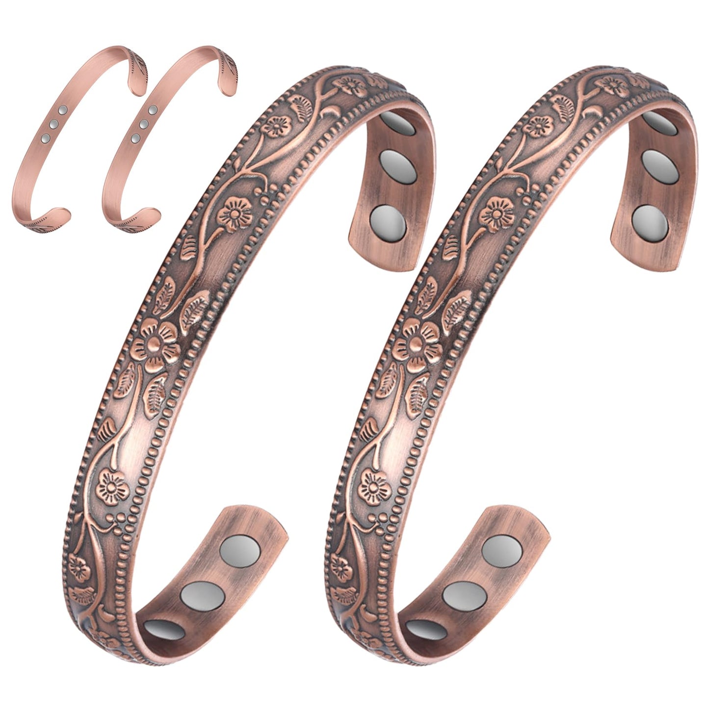 Feraco Magentic Copper Bracelet for Women,Vintage Flower Copper Cuff Bracelet,99.99% Pure Copper with Magnets,Adjustable Magnetic Bangles with Gift Box,Christmas Jewelry Gifts