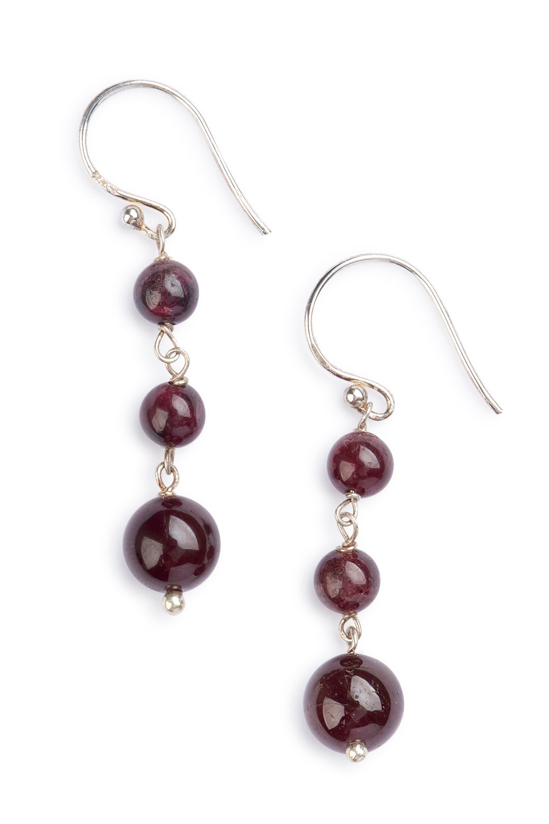 Earrings Three Bead Drop Garnet