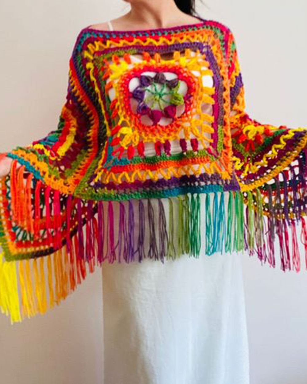 Rainbow Crochet Fringed Top