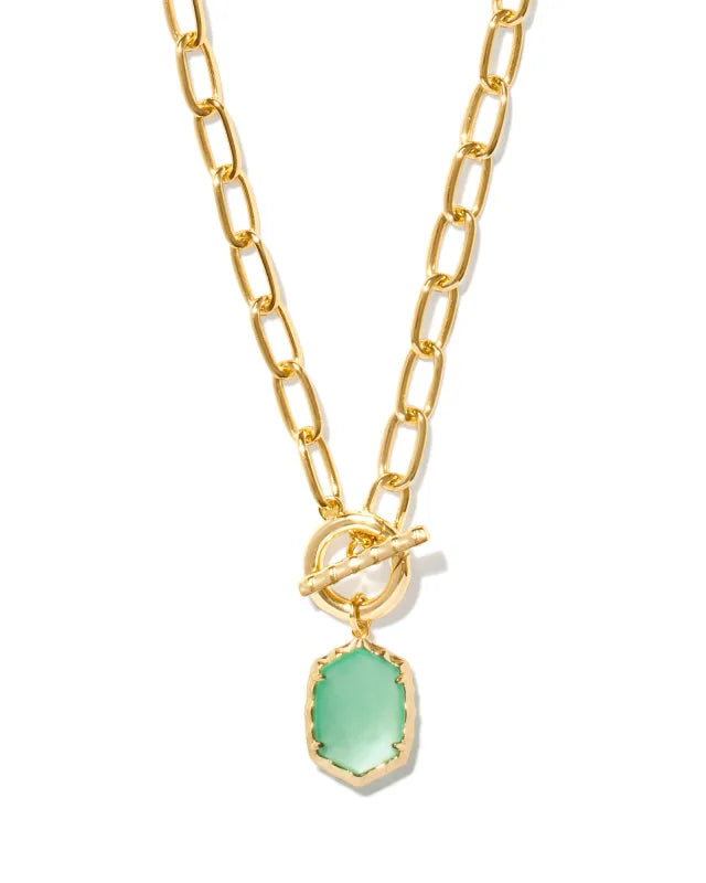 KENDRA SCOTT- Daphne Convertible Gold Link Chain Necklace in Light Green Mother of Pearl