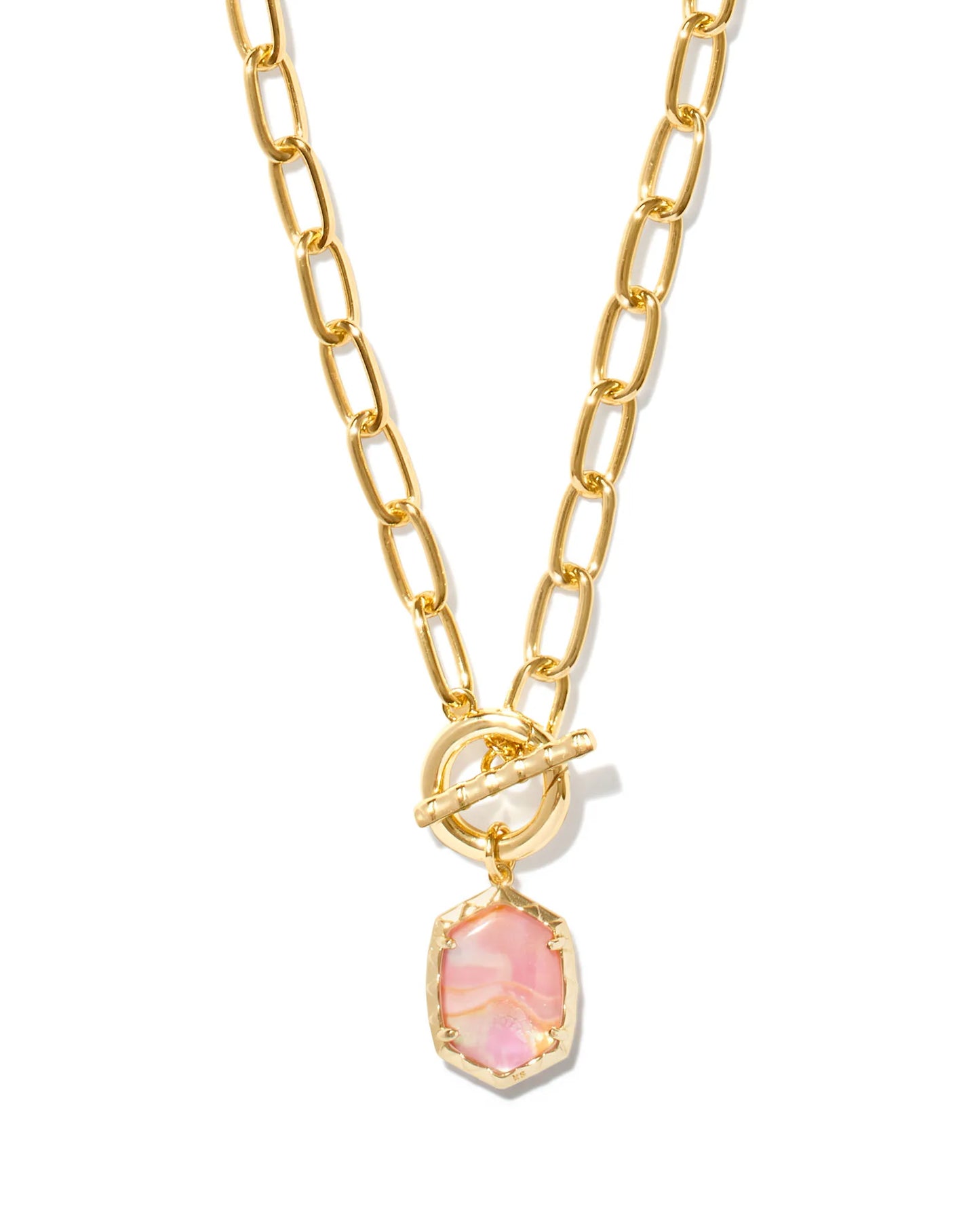 KENDRA SCOTT- Daphne Convertible Gold Link Chain Necklace in Light Pink Iridescent Abalone