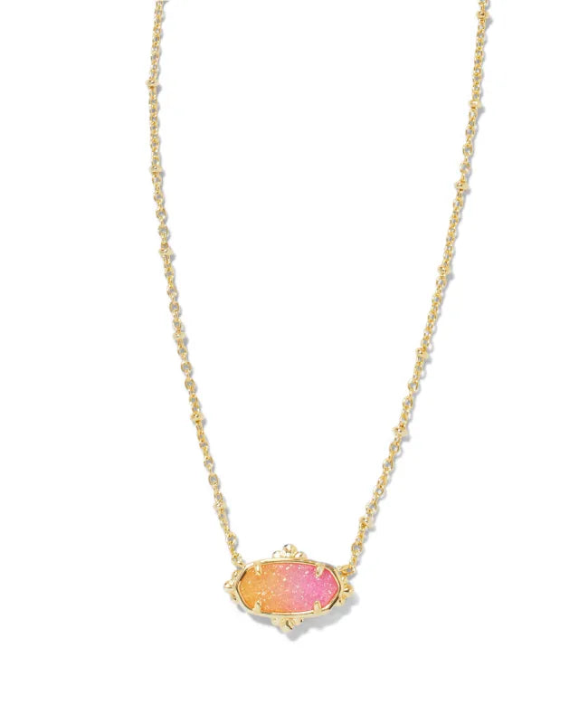 KENDRA SCOTT- Elisa Gold Petal Framed Short Pendant Necklace in Sunrise Ombre Drusy