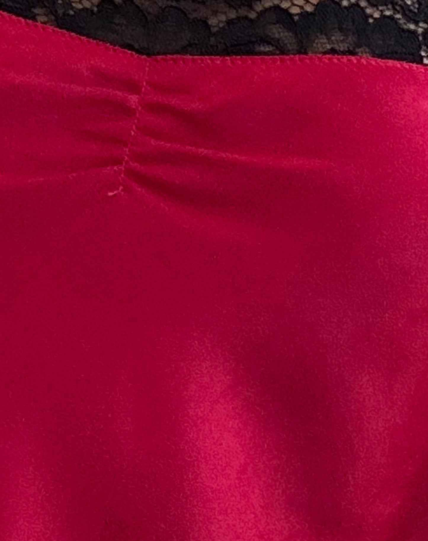 Larna Satin Mini Dress in Red with Black Lace Trimming