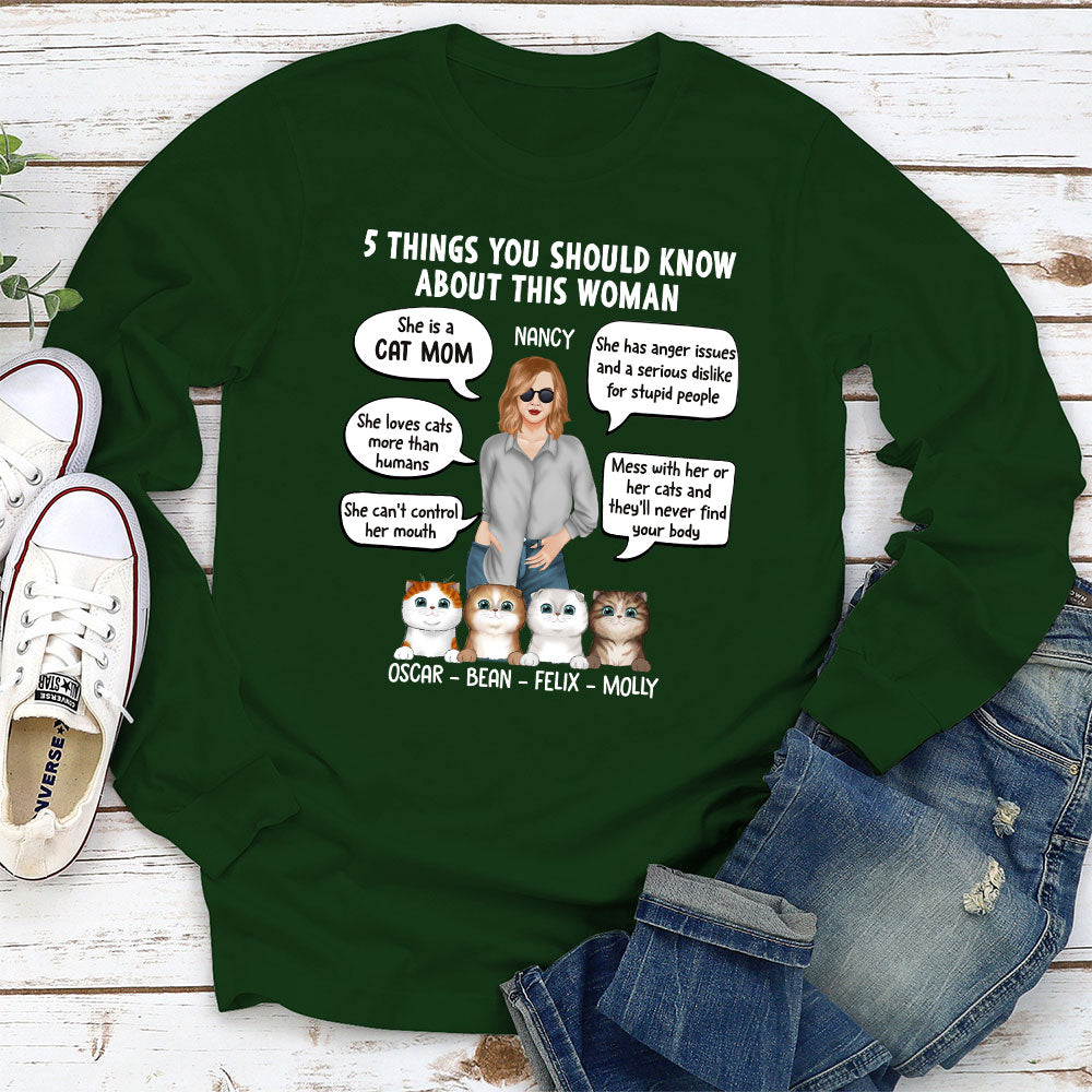 5 Things Cat Mom - Personalized Custom Long Sleeve T-shirt