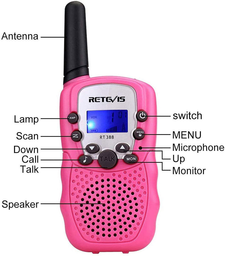 Retevis RT388 2 pcs Kids Walkie Pink