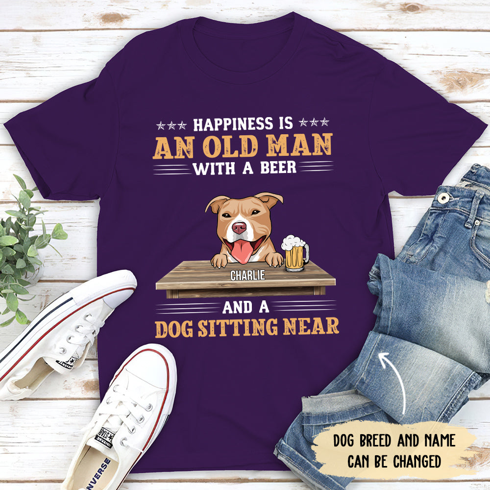 Old Man With Beer And Dog - Personalized Custom Unisex T-shirt