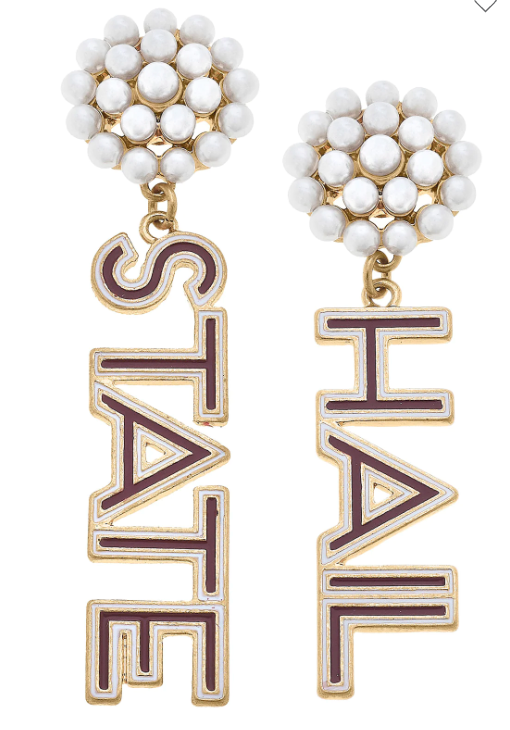 Mississippi State Hail State Pearl Drop Earrings