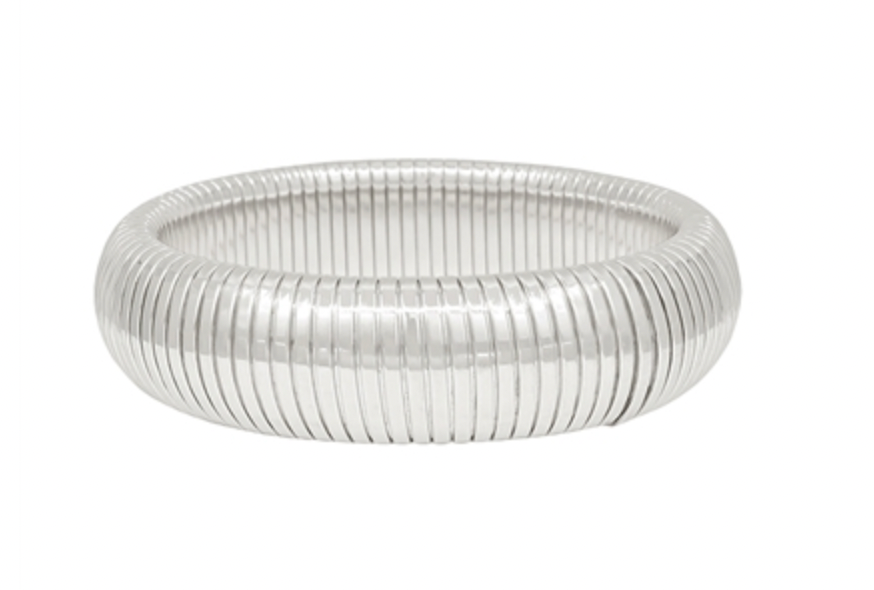 Water-Resistant Silver Ribbed 20MM Metal Stretch Bracelet