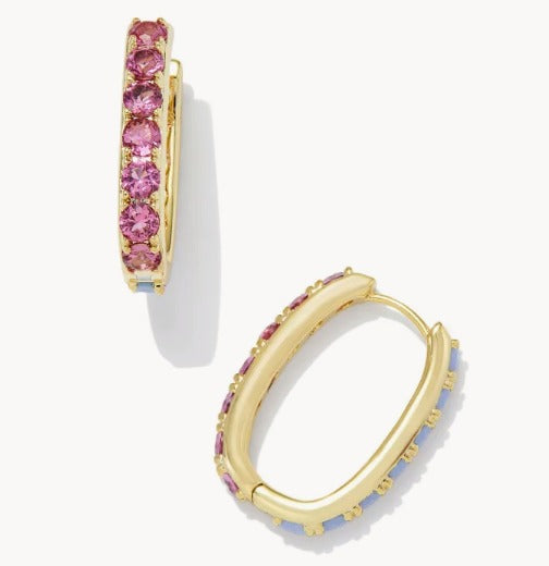 KENDRA SCOTT- Chandler Gold Hoop Earrings in Pink Blue Mix