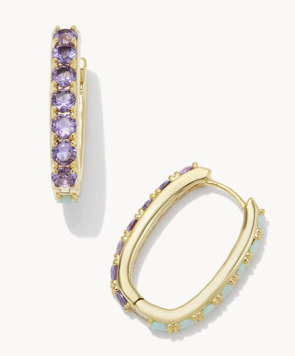 KENDRA SCOTT- Chandler Gold Hoop Earrings in Green Lilac Mix