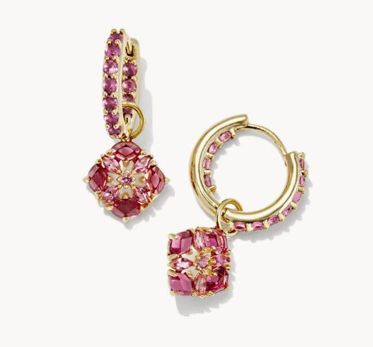 KENDRA SCOTT- Dira Convertible Gold Crystal Huggie Earrings in Pink Mix