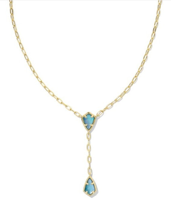 KENDRA SCOTT- Camry Gold Y Necklace in Indigo Watercolor Illusion