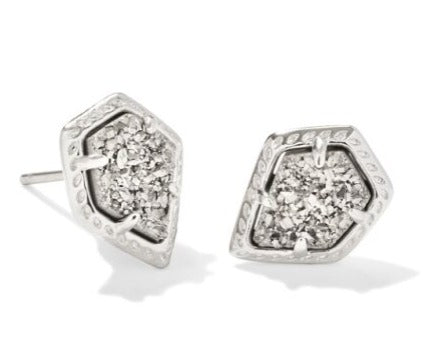 KENDRA SCOTT- Framed Rhodium Tessa Stud Earrings in Platinum Drusy