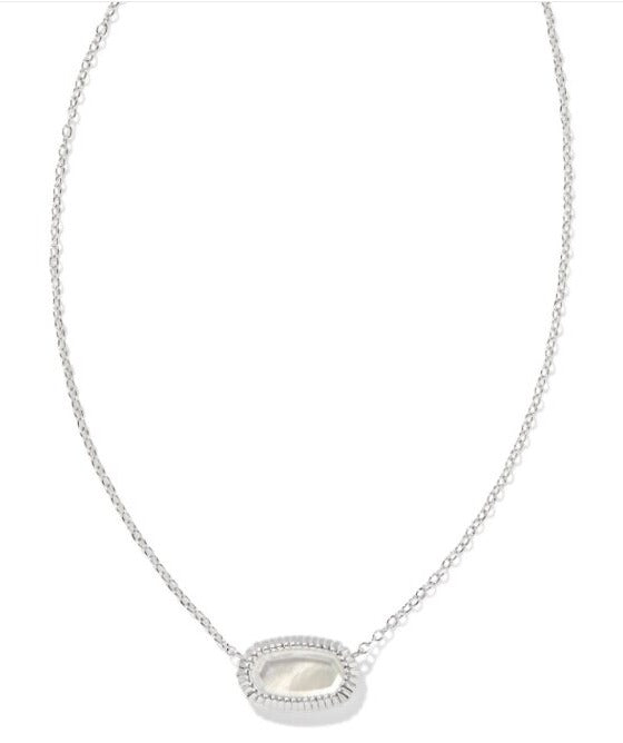 KENDRA SCOTT- Elisa Rhodium Ridge Frame Pendant Necklace in Ivory Mother of Pearl