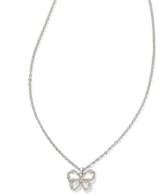 KENDRA SCOTT- Mae Rhodium Butterfly Pendant Necklace in Ivory Mother of Pearl