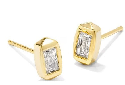 KENDRA SCOTT- Fern Gold Crystal Stud Earrings in White Crystal