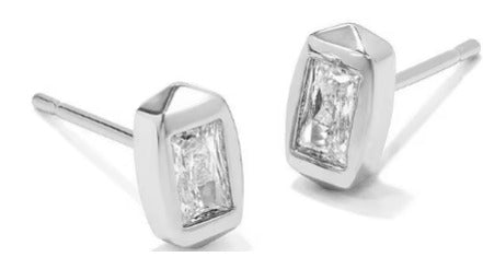 KENDRA SCOTT- Fern Rhodium Crystal Stud Earrings in White Crystal