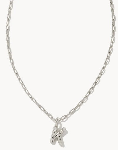 KENDRA SCOTT- Crystal Letter Pendant Necklace Rhodium Metal