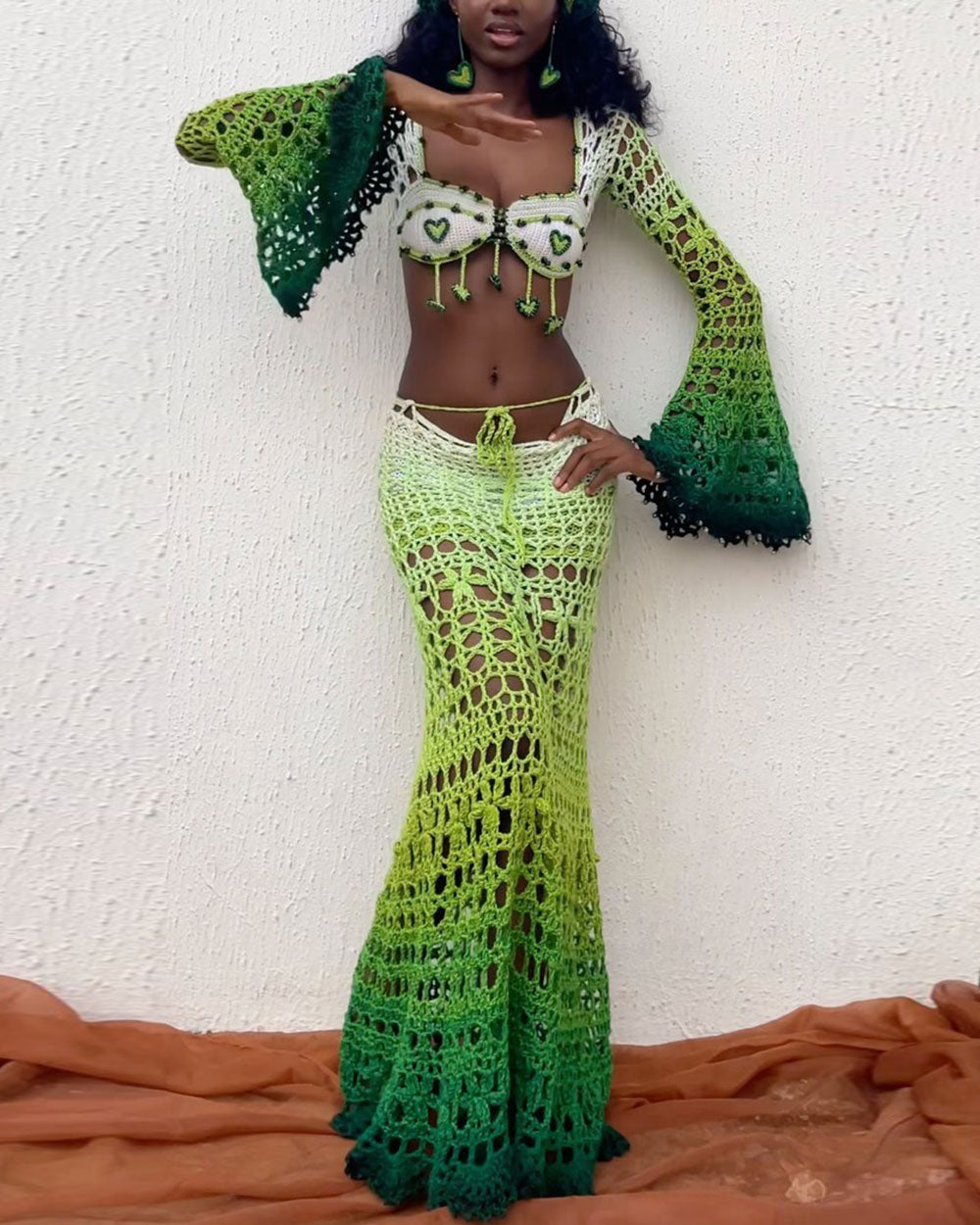 Sweet Love Gradient Crochet Top and Skirt Two-Piece Set