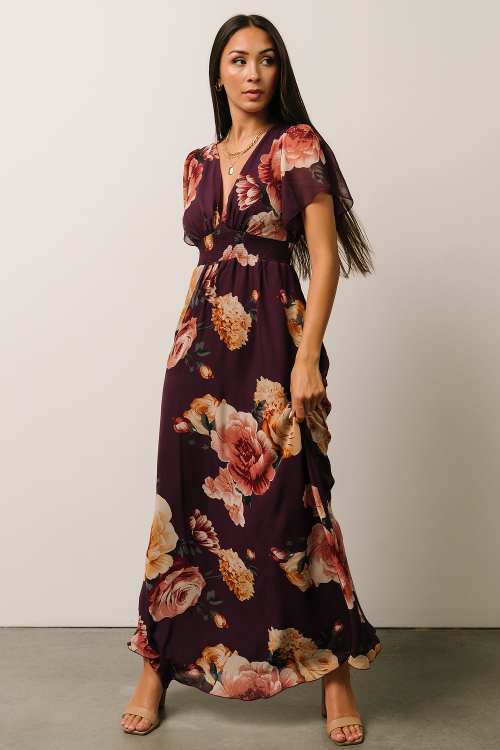Alexandria Smocked Maxi Dress | Eggplant Floral - Baltic Born