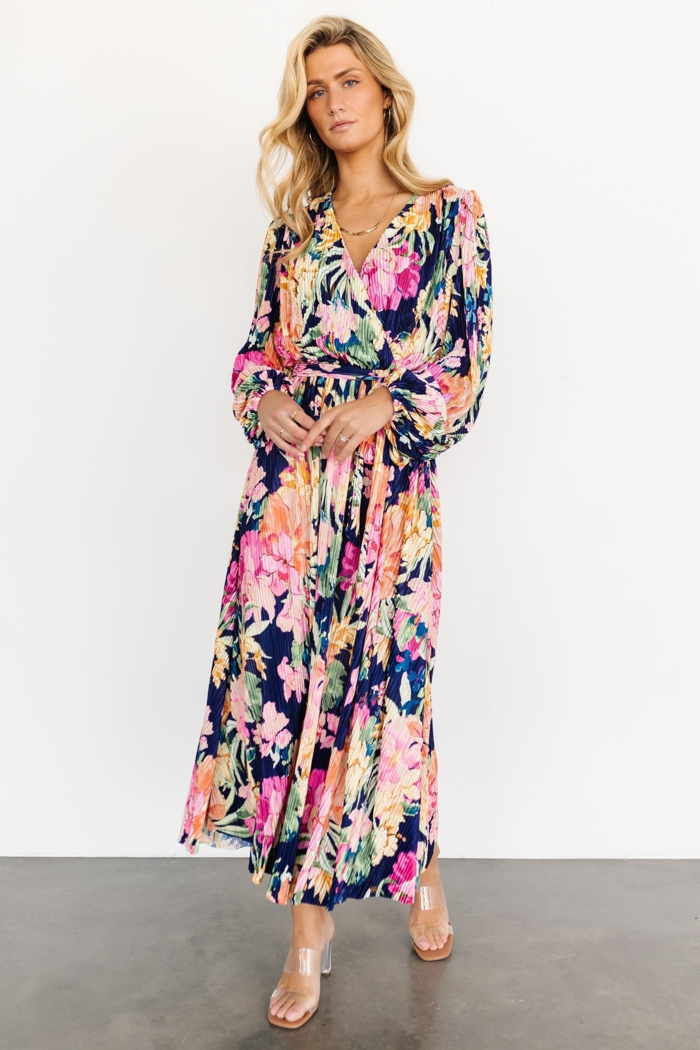 Amy Pleated Maxi Dress | Navy Floral - Baltic Born