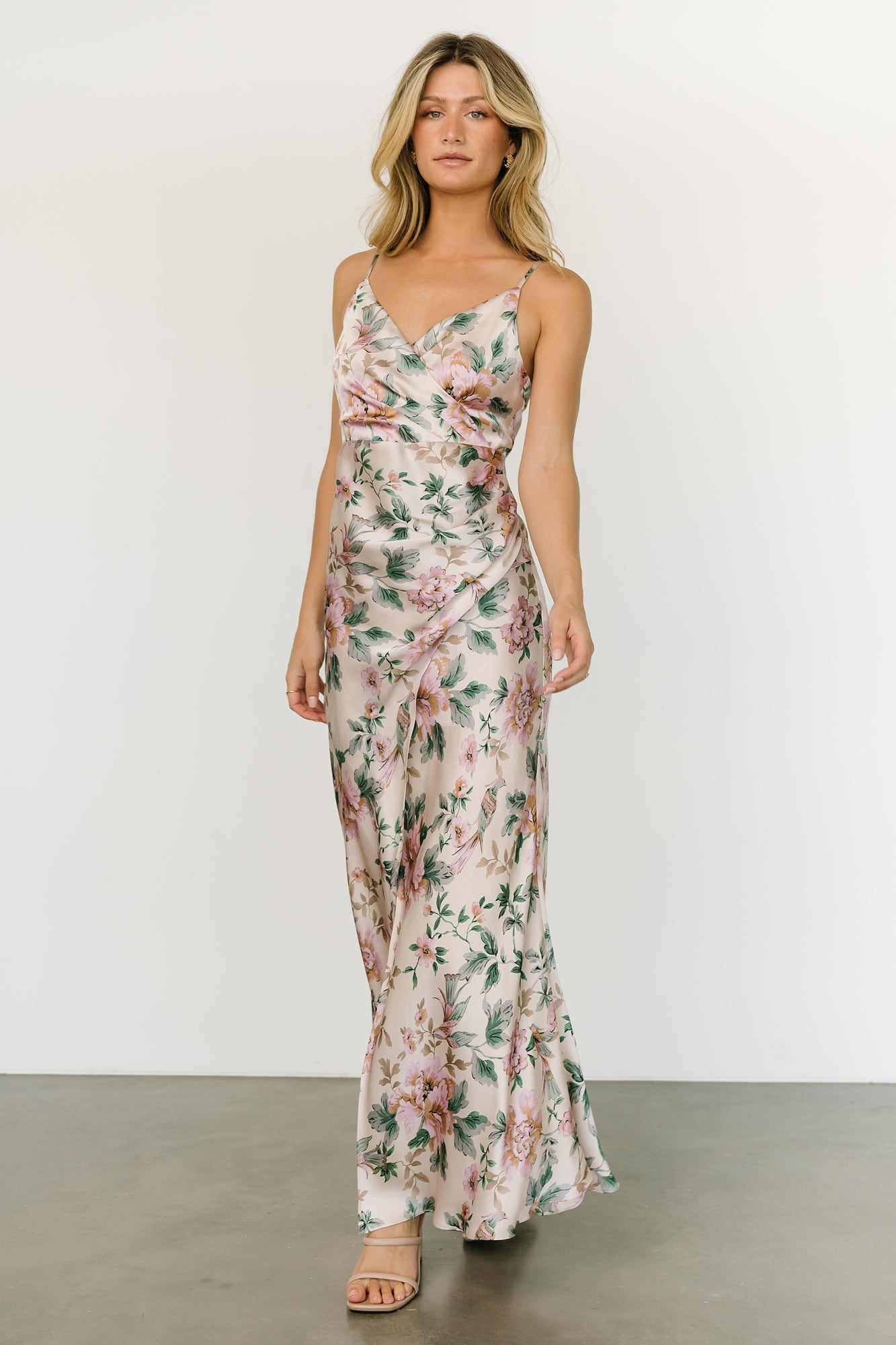 Annabel Satin Dress | Pink + Green Floral - Baltic Born