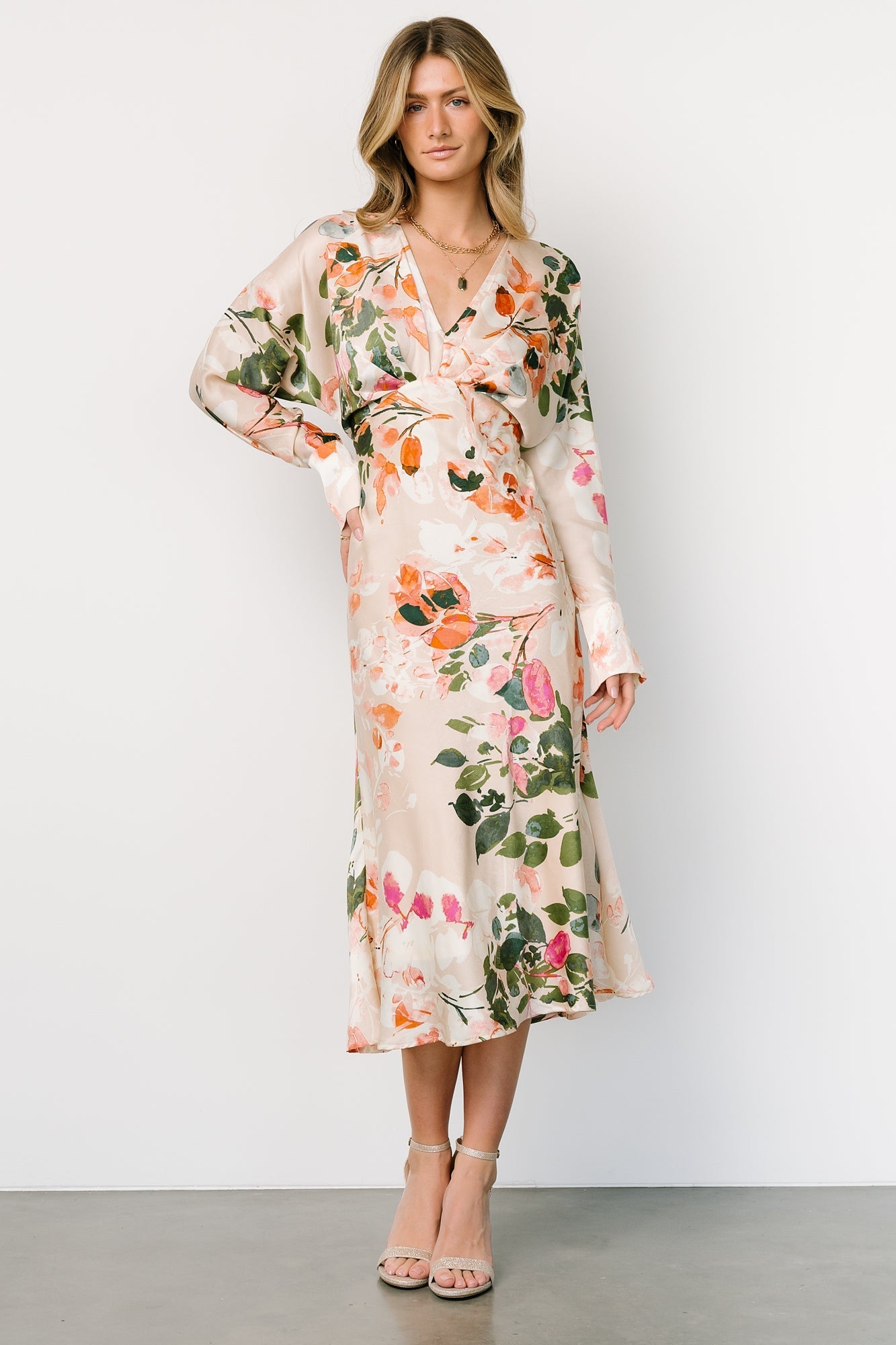 Bari Satin Midi Dress | Natural Floral - Baltic Born