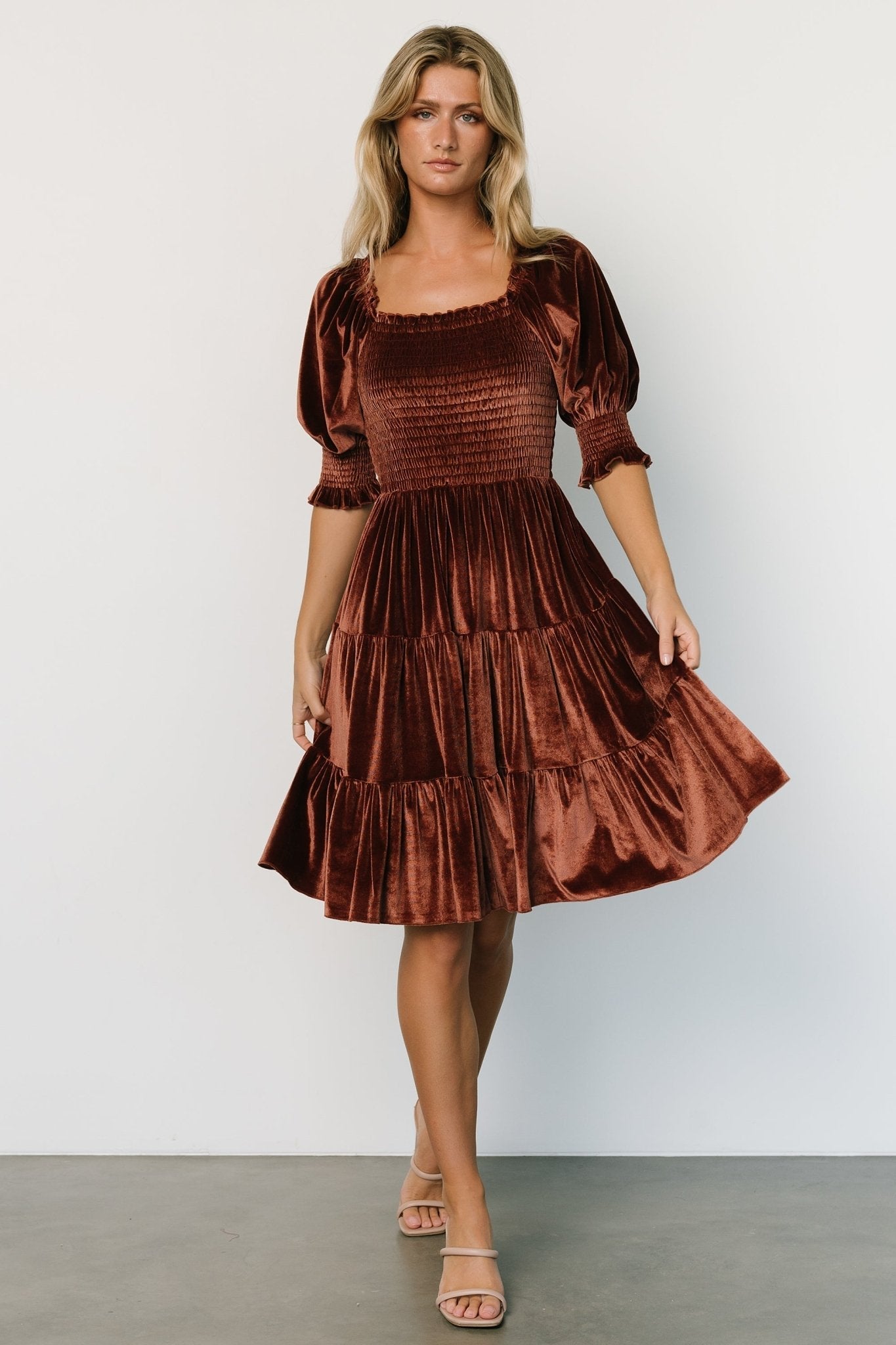 Bliss Smocked Velvet Short Dress | Desert Rose - Baltic Born