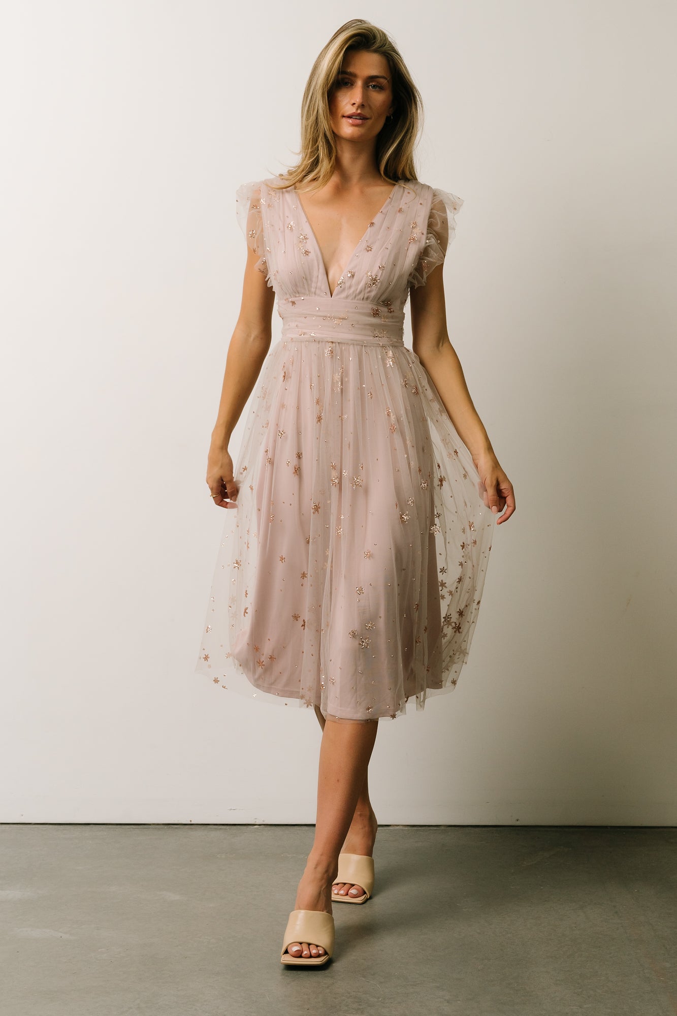 Chiara Shimmer Midi Dress | Dusty Lilac - Baltic Born