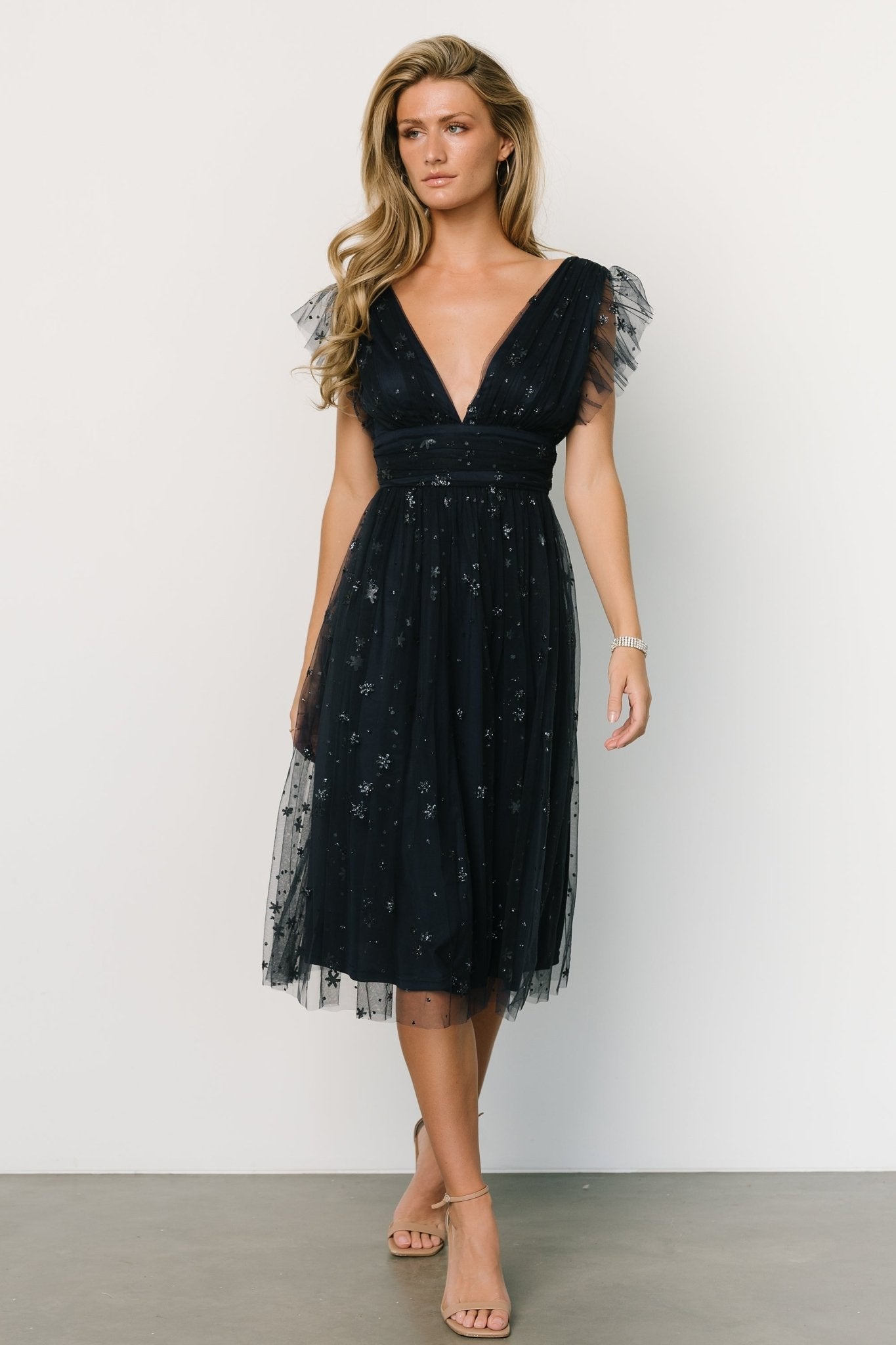 Chiara Shimmer Midi Dress | Navy - Baltic Born