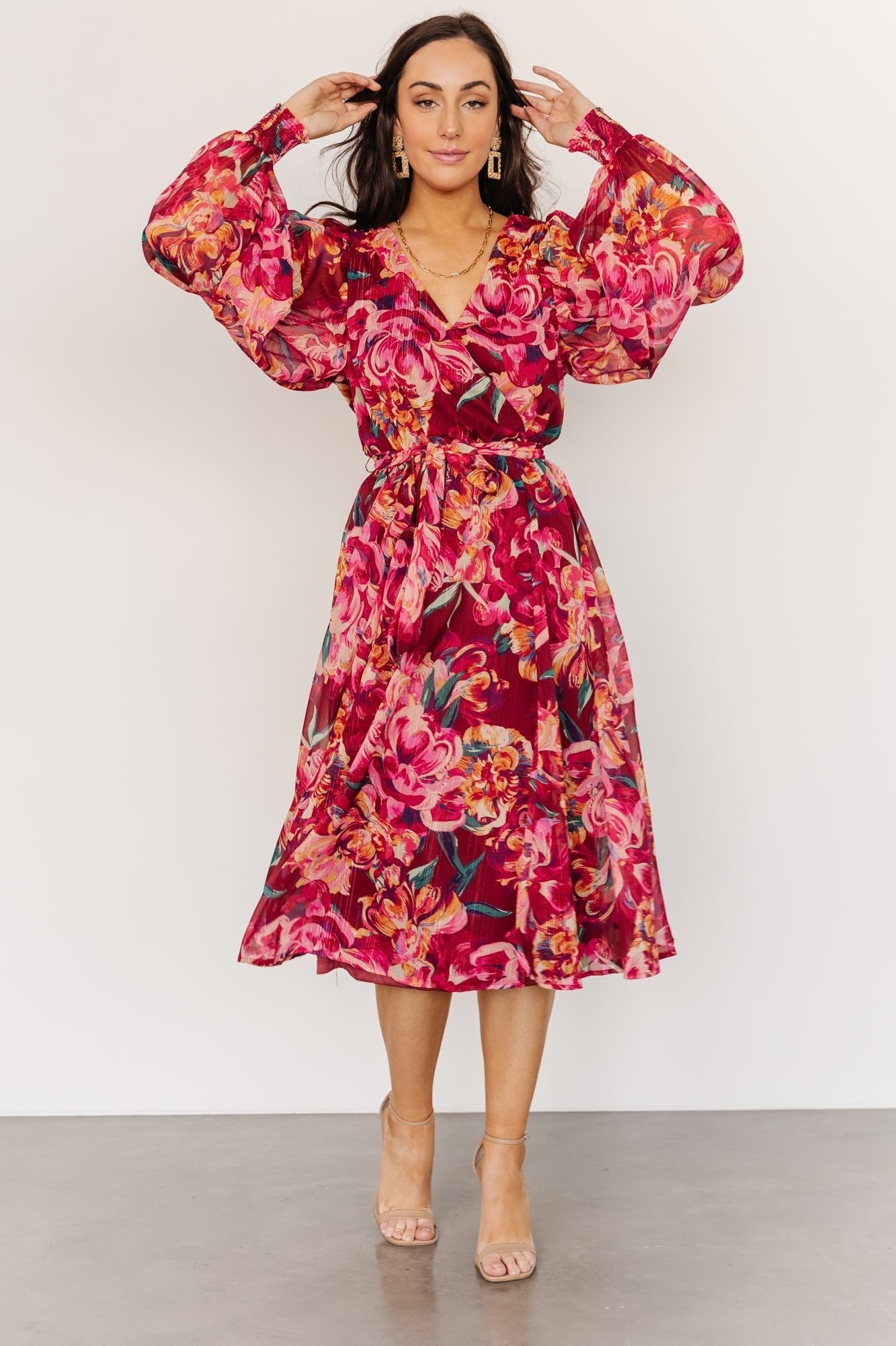 Dorielle Shimmer Midi Dress | Merlot Multi Floral - Baltic Born