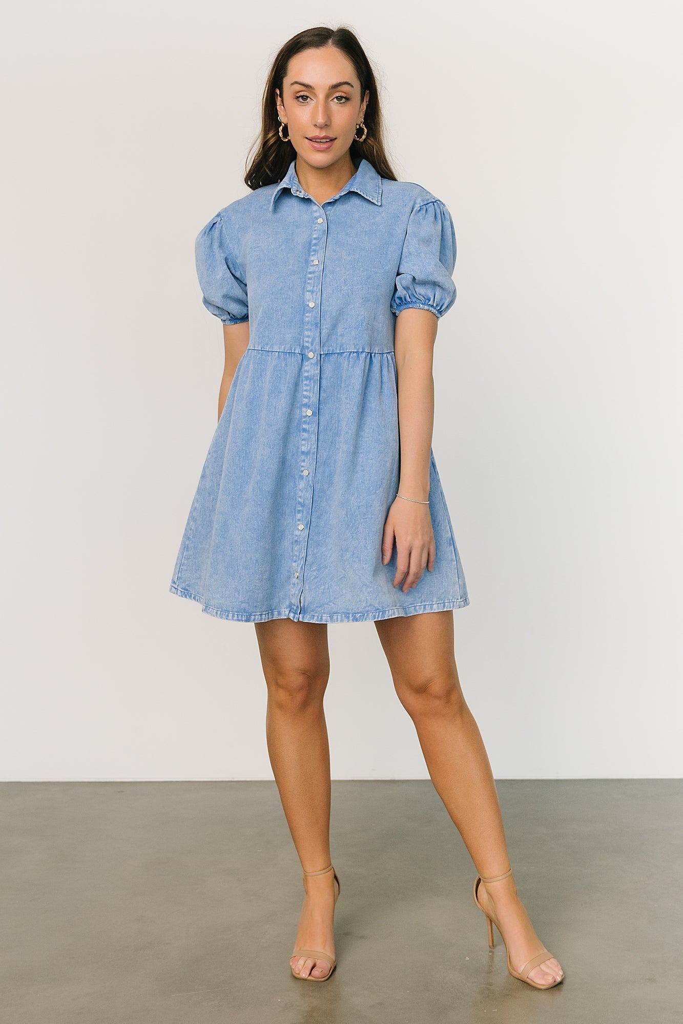 Fontana Puff Sleeve Short Dress | Denim Blue - Baltic Born