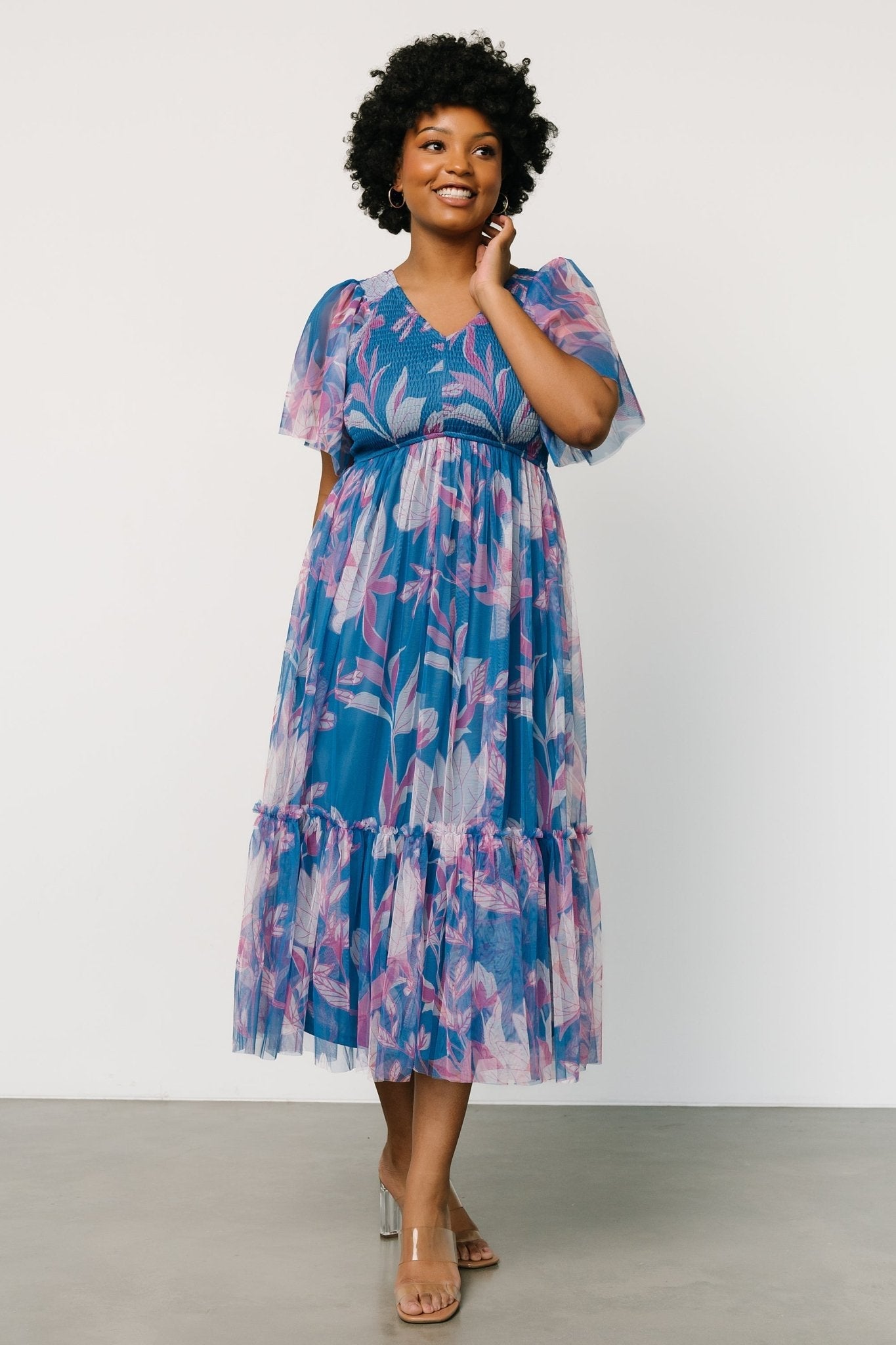 Gracie Tulle Dress | Blue + Pink Floral - Baltic Born