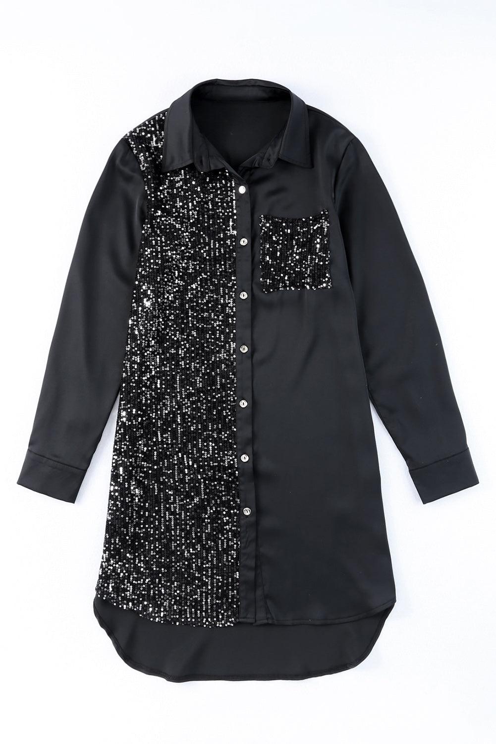 Hazel Blues® | Sequin Button Front High-Low Shirt Dress - Hazel Blues®