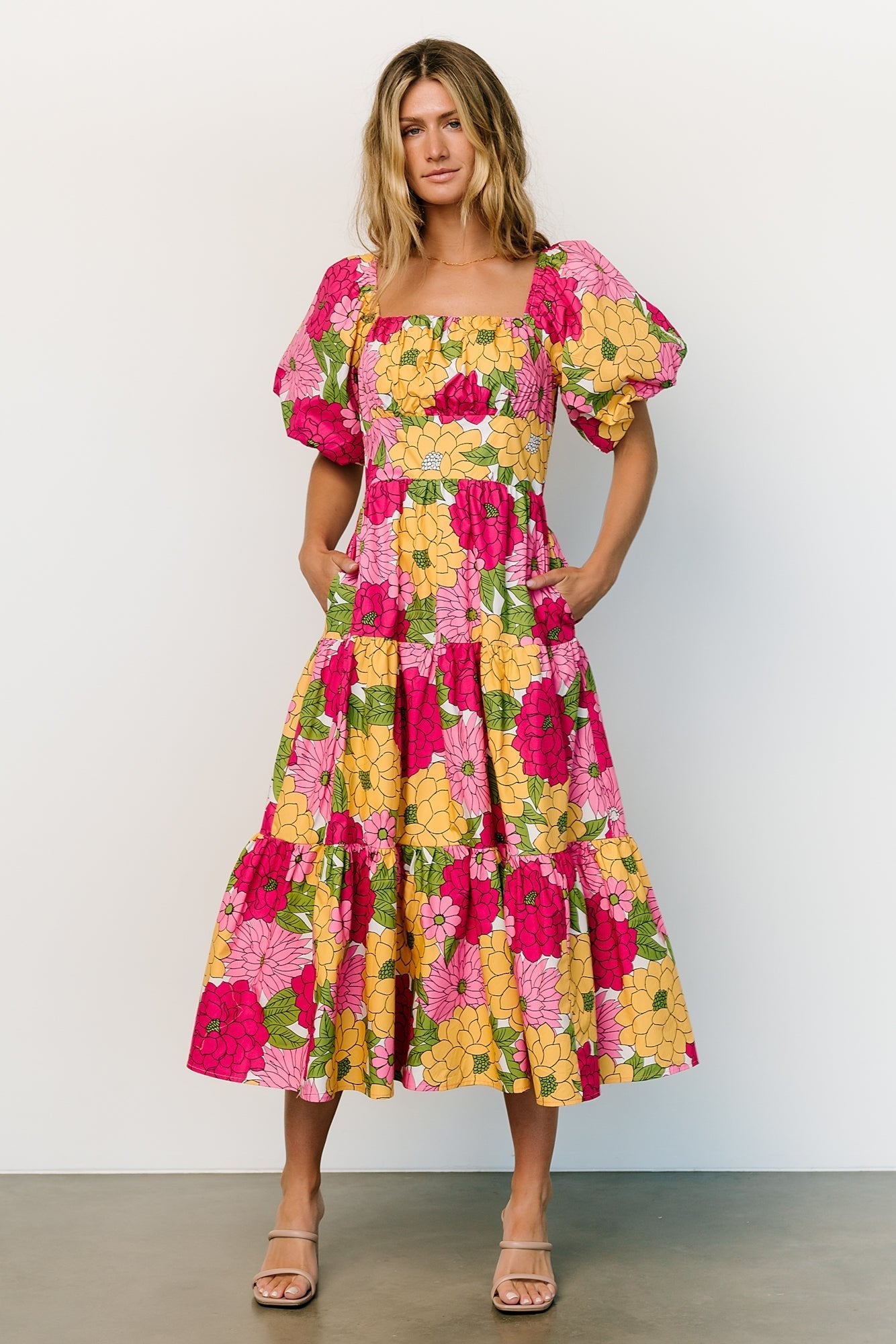 Kalena Midi Dress | Fuchsia + Yellow Floral - Baltic Born