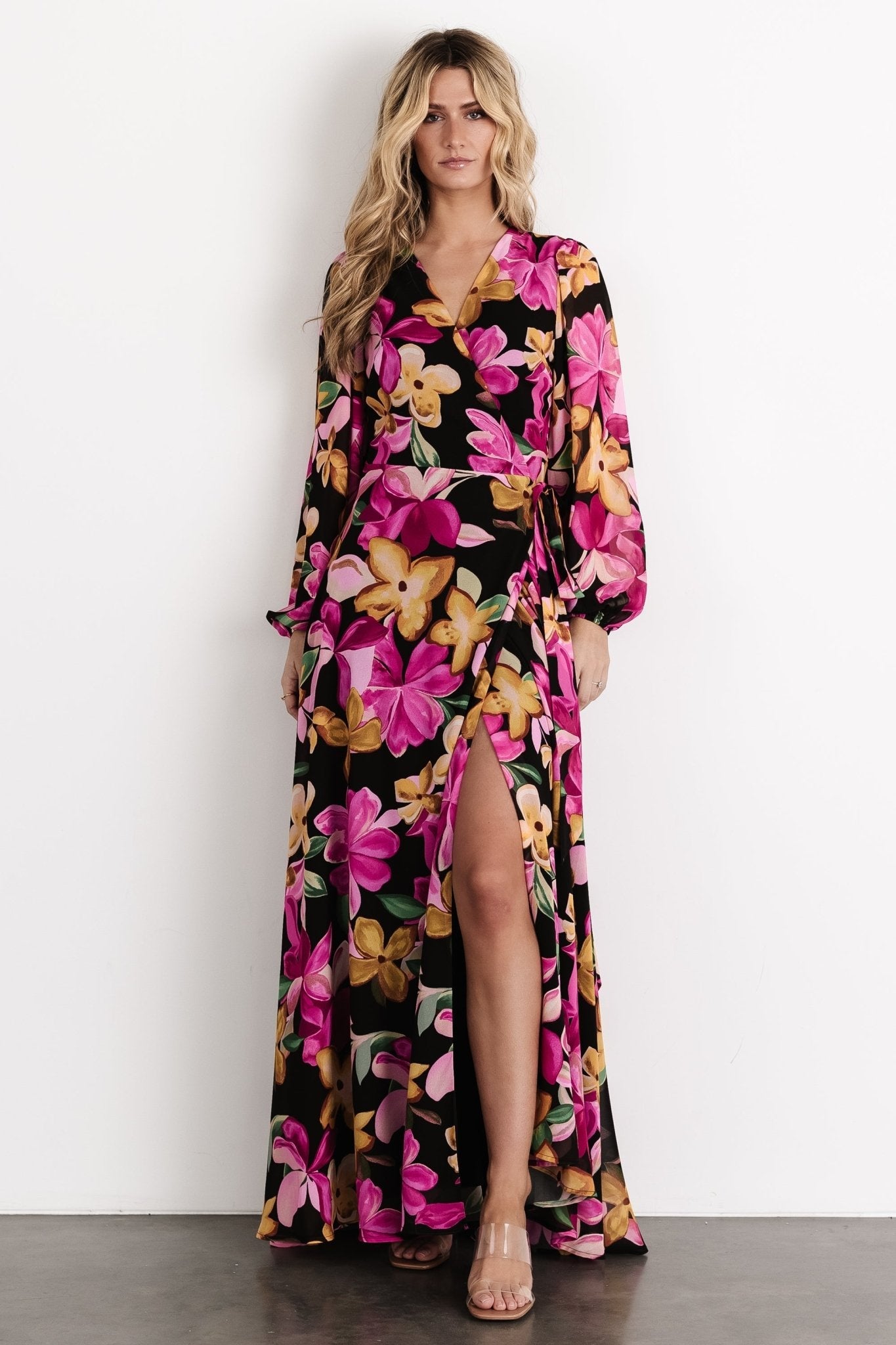 Katinka Wrap Maxi Dress | Black Multi Floral - Baltic Born