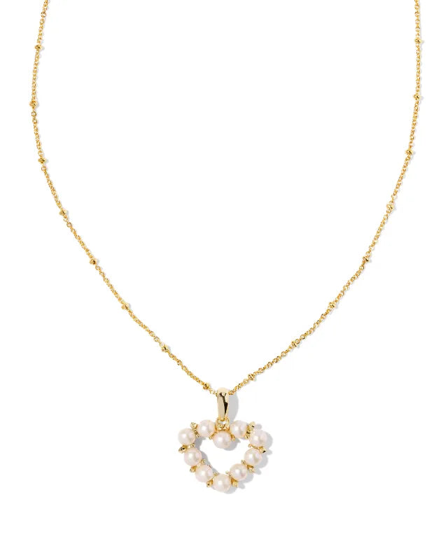 KENDRA SCOTT- Ashton Gold Heart Short Pendant Necklace in White Pearl