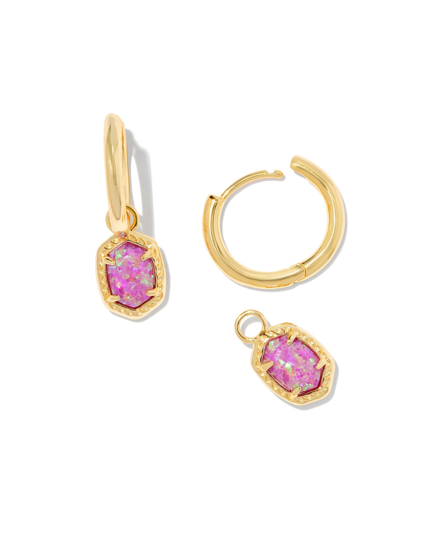 KENDRA SCOTT- Daphne Framed Huggie Earrings Gold Magenta Opal