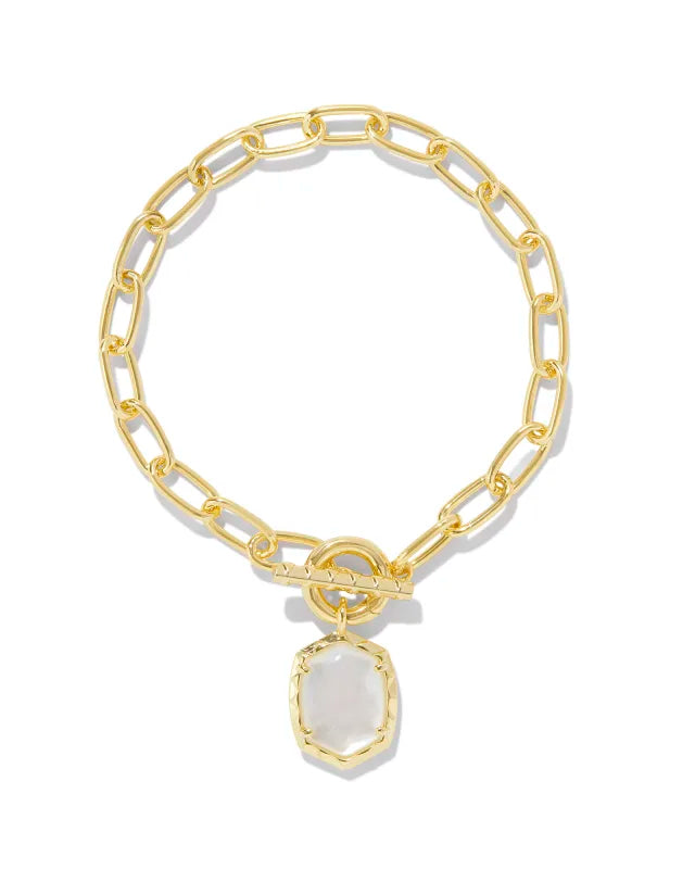 KENDRA SCOTT- Daphne Gold Link and Chain Bracelet in Ivory Mother of Pearl