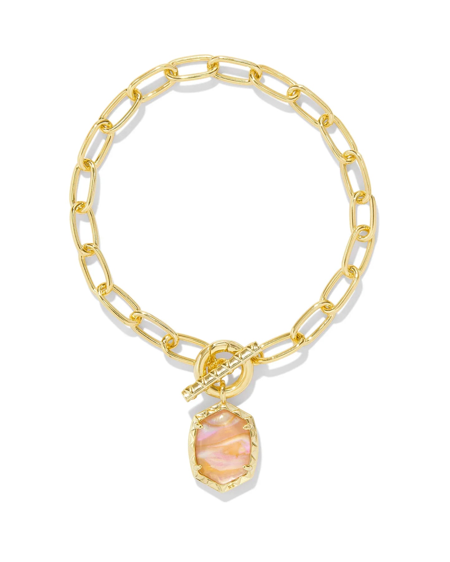 KENDRA SCOTT- Daphne Gold Link and Chain Bracelet in Light Pink Iridescent Abalone