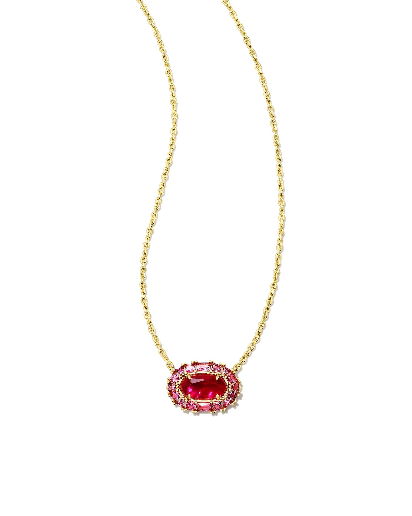 KENDRA SCOTT- Elisa Gold Crystal Frame Short Pendant Necklace in Raspberry Illusion
