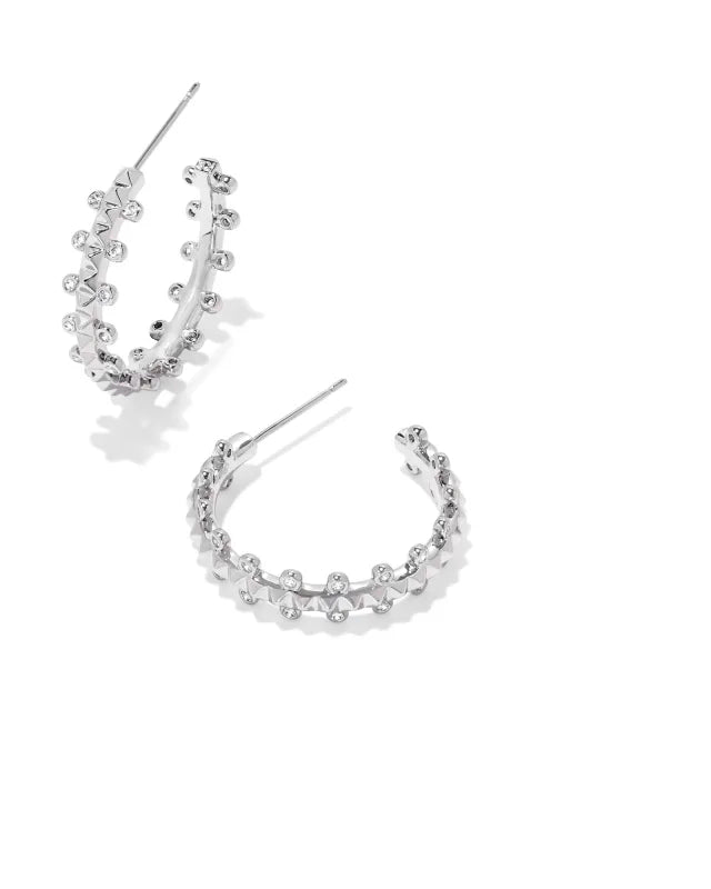 KENDRA SCOTT- Jada Rhodium Small Hoop Earrings in White Crystal
