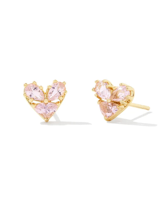 KENDRA SCOTT- Katy Gold Heart Stud Earrings in Pink Glass