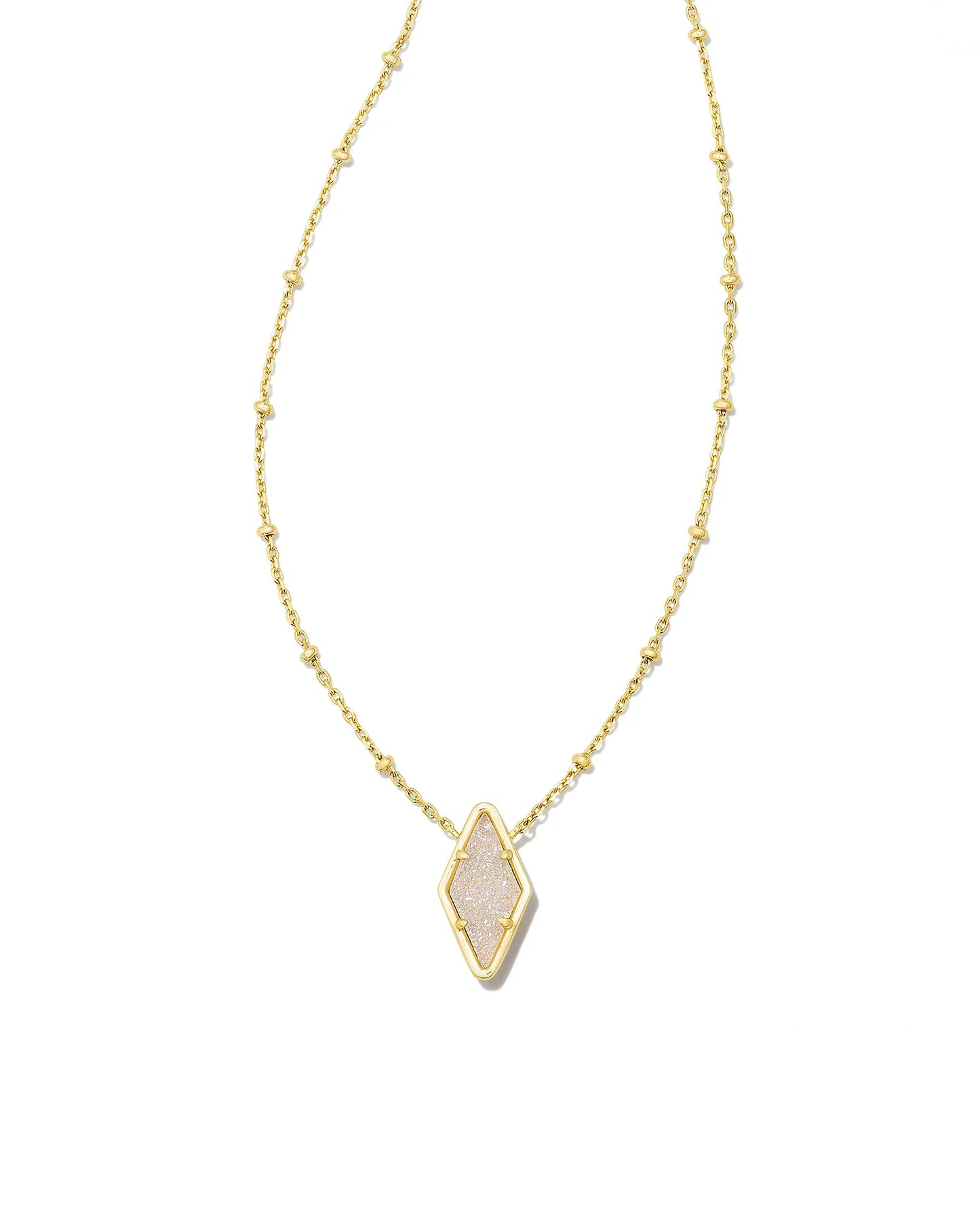 KENDRA SCOTT- Kinsley Gold Short Pendant Necklace in Iridescent Drusy