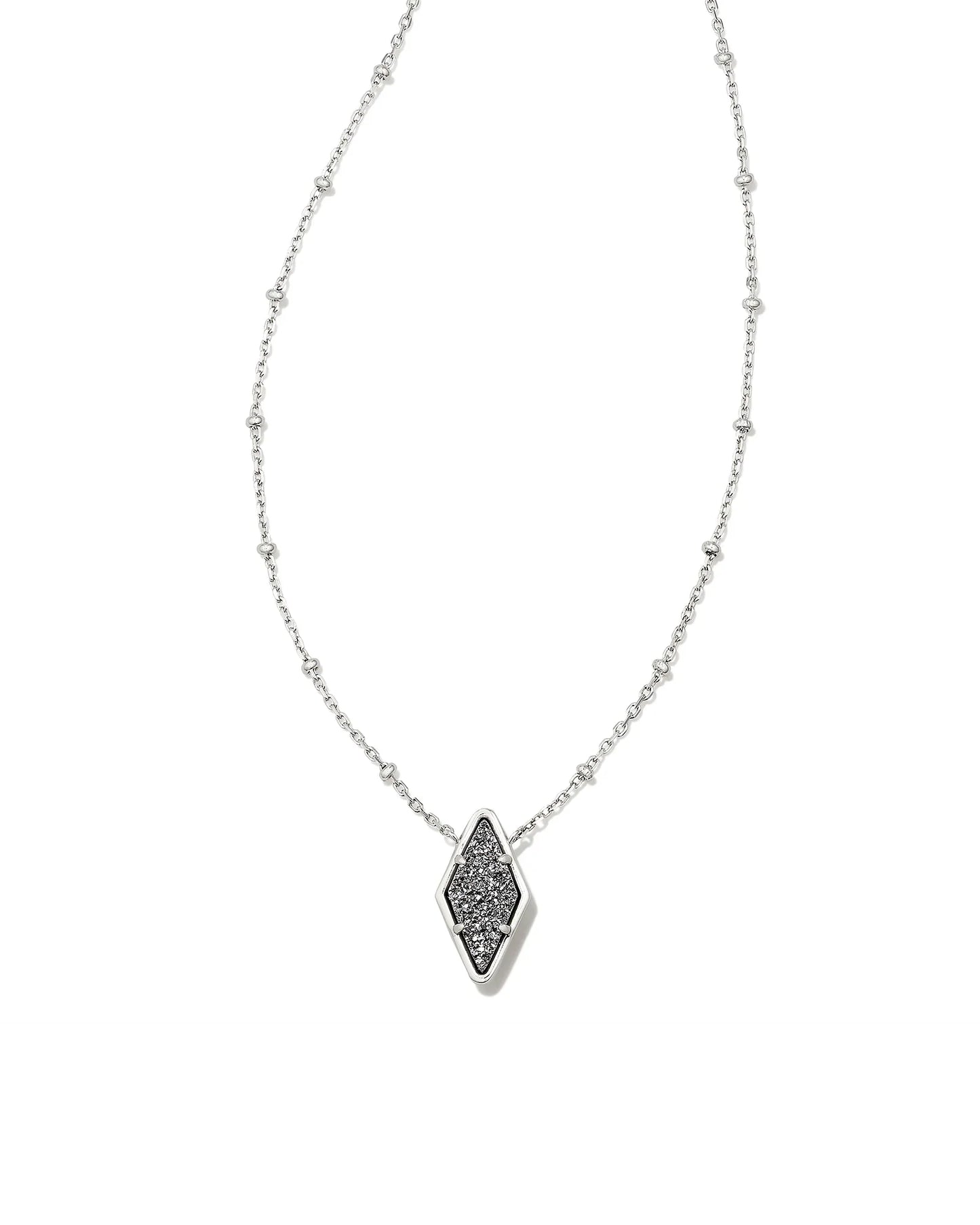 KENDRA SCOTT- Kinsley Silver Short Pendant Necklace in Platinum Drusy
