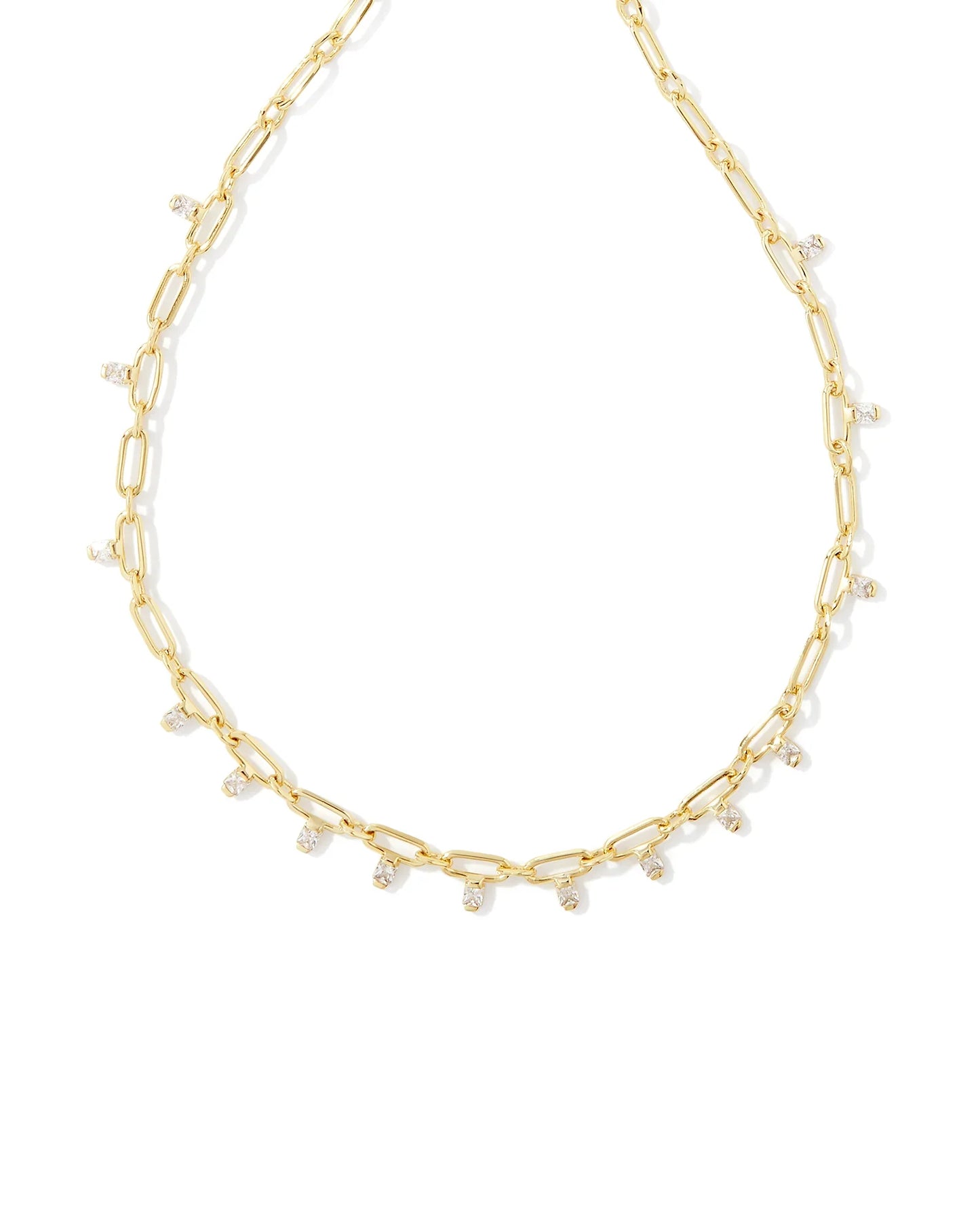 KENDRA SCOTT- Lindy Gold Crystal Chain Necklace in White Crystal